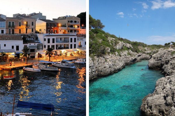 Collage of Mahon port and small cala in Menorca